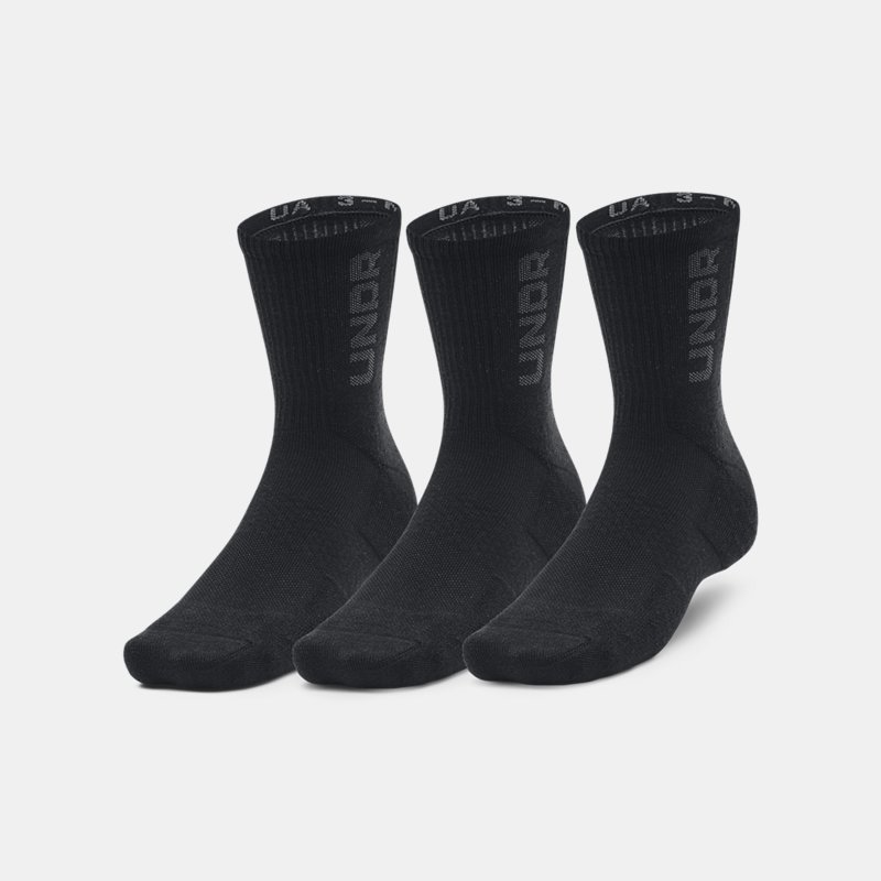 Lot de 3 paires de chaussettes mi-hautes Under Armour 3-Maker unisexes Noir / Noir / Pitch Gris XL